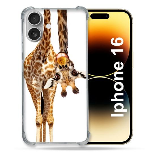Coque Magnétique Compatible Magsafe Pour Iphone 16 Pro Animal Girafe Blanche