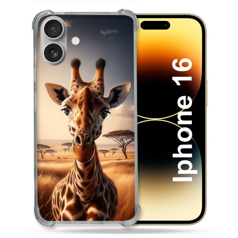Coque Magnétique Compatible Magsafe Pour Iphone 16 Pro Animal Girafe Savane