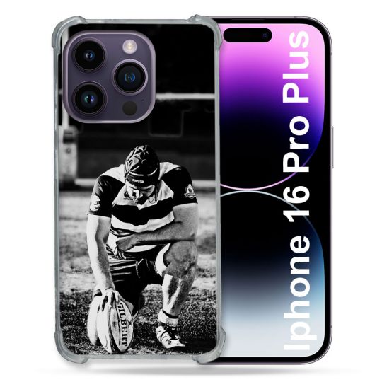 Coque Magnétique Compatible Magsafe Pour Iphone 16 Pro Plus Sport Rugby Noir Blanc