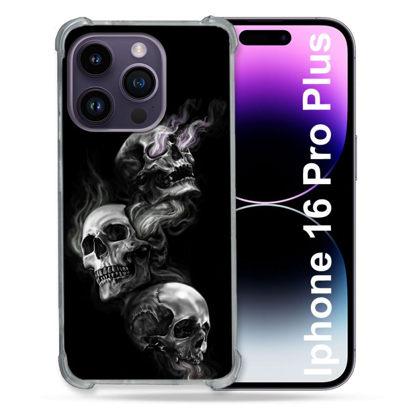 Coque Magnétique Compatible Magsafe Pour Iphone 16 Pro Plus Tete de Mort Triple