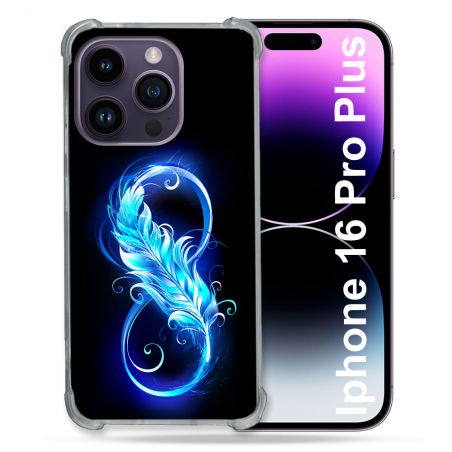 Coque Magnétique Compatible Magsafe Pour Iphone 16 Pro Plus Texture Plume Infini Bleu