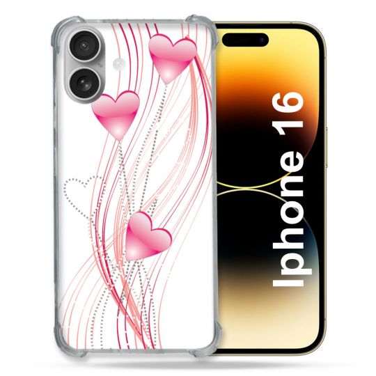 Coque Magnétique Compatible Magsafe Pour Iphone 16 Plus Amour Coeur Rose Montant sur Blanc