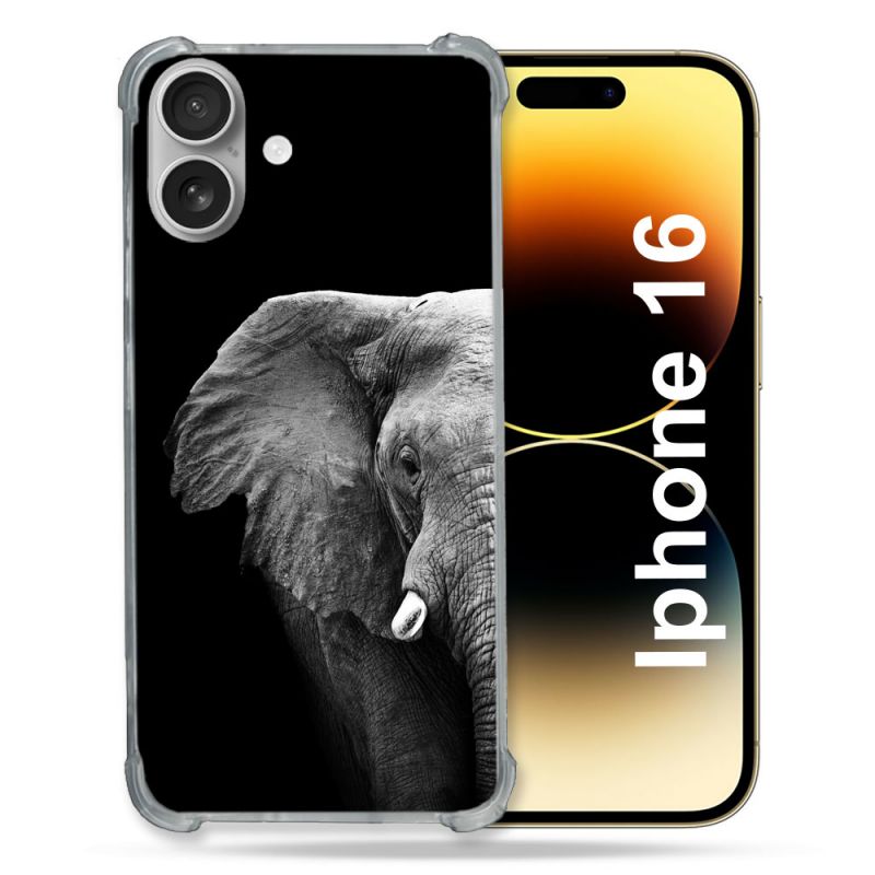 Coque Magnétique Compatible Magsafe Pour Iphone 16 Plus Animal Elephant Noir