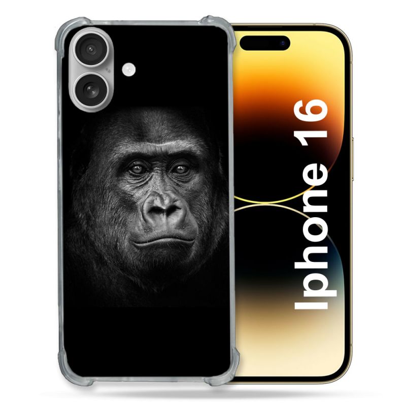 Coque Magnétique Compatible Magsafe Pour Iphone 16 Plus Animal Gorille Noir