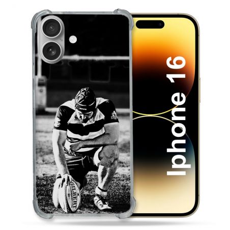 Coque Magnétique Compatible Magsafe Pour Iphone 16 Pro Sport Rugby Noir Blanc