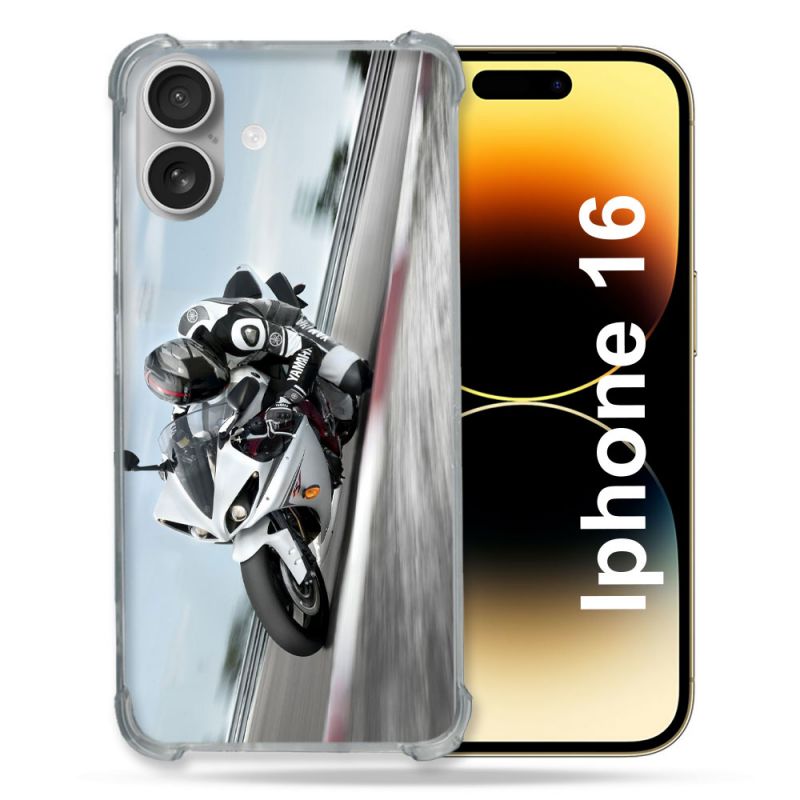 Coque Magnétique Compatible Magsafe Pour Iphone 16 Plus Moto Course GP Blanche