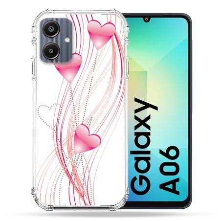 Coque Renforcée Pour Samsung Galaxy A06 Amour Coeur Rose Montant sur Blanc