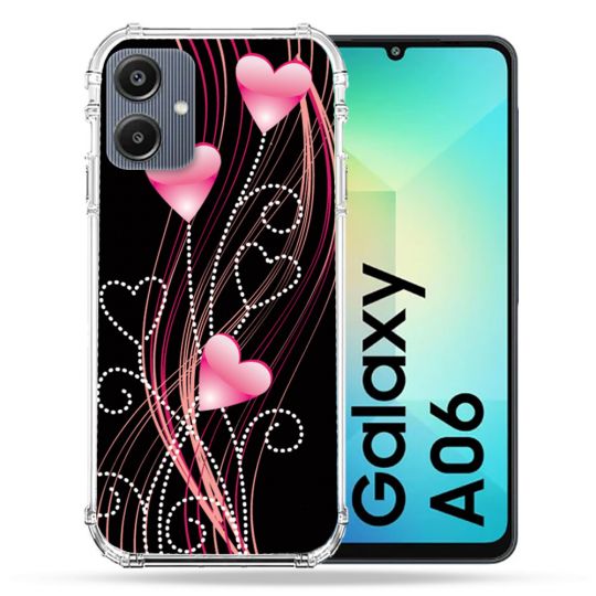 Coque Renforcée Pour Samsung Galaxy A06 Amour Coeur Rose Montant sur Noir
