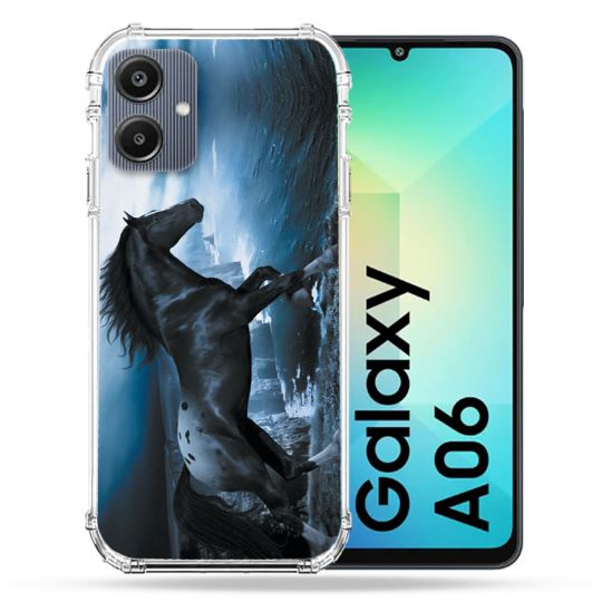 Coque Renforcée Pour Samsung Galaxy A06 Animal Cheval Noir