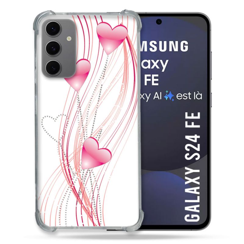 Coque Renforcée Pour Samsung Galaxy S24 FE Amour Coeur Rose Montant sur Blanc