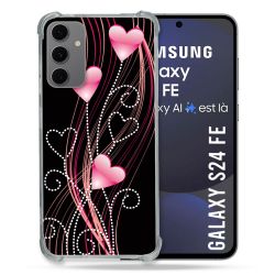 Coque Renforcée Pour Samsung Galaxy S24 FE Amour Coeur Rose Montant sur Noir