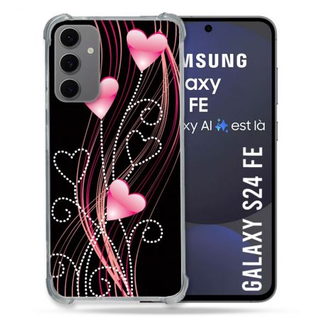 Coque Renforcée Pour Samsung Galaxy S24 FE Amour Coeur Rose Montant sur Noir