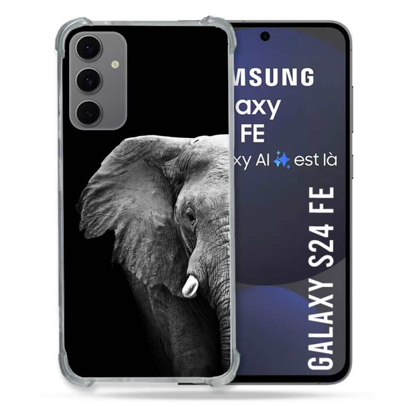 Coque Renforcée Pour Samsung Galaxy S24 FE Animal Elephant Noir