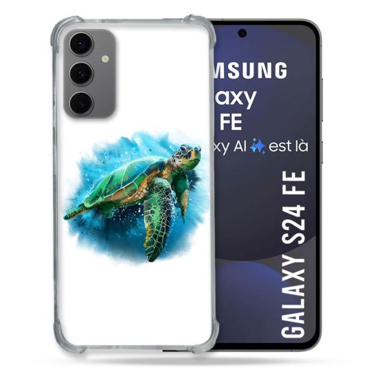 Coque Renforcée Pour Samsung Galaxy S24 FE Animal Tortue Blanche multicolore