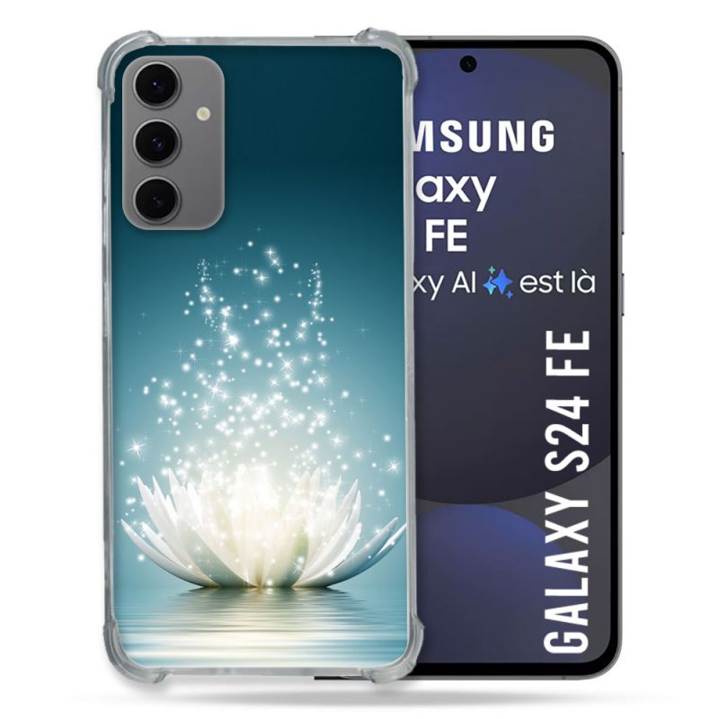 Coque Renforcée Pour Samsung Galaxy S24 FE Fleur Lotus Blanc