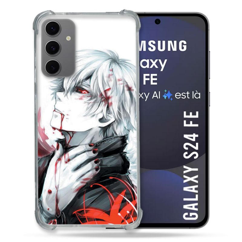 Coque Renforcée Pour Samsung Galaxy S24 FE Manga Tokyo Ghoul Kaneki Blanc