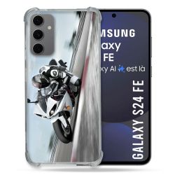 Coque Renforcée Pour Samsung Galaxy S24 FE Moto Course GP Blanche