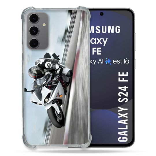 Coque Renforcée Pour Samsung Galaxy S24 FE Moto Course GP Blanche