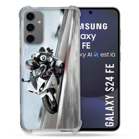 Coque Renforcée Pour Samsung Galaxy S24 FE Moto Course GP Blanche