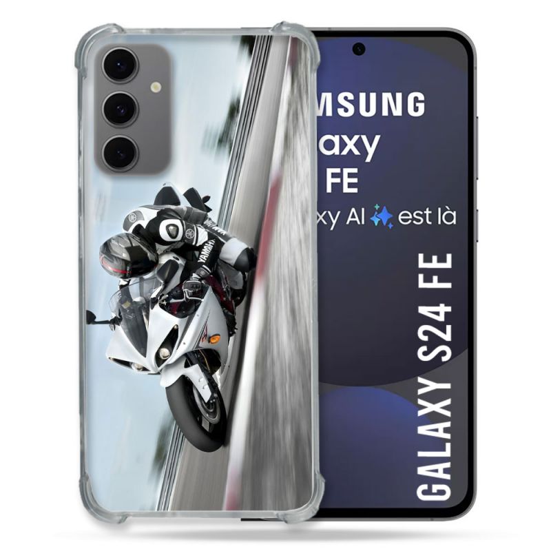 Coque Renforcée Pour Samsung Galaxy S24 FE Moto Course GP Blanche