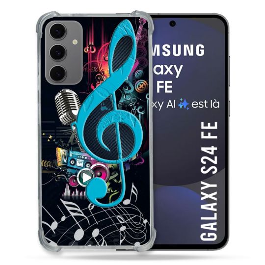 Coque Renforcée Pour Samsung Galaxy S24 FE Musique Cle Sol Bleu