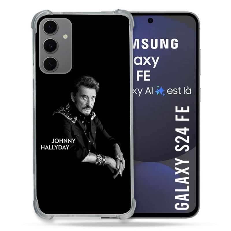 Coque Renforcée Pour Samsung Galaxy S24 FE Musique Johnny Hallyday Noir