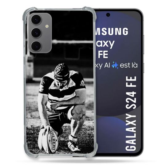 Coque Renforcée Pour Samsung Galaxy S24 FE Sport Rugby Noir Blanc