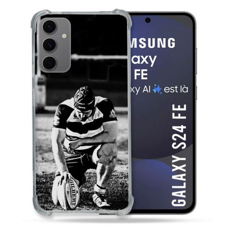 Coque Renforcée Pour Samsung Galaxy S24 FE Sport Rugby Noir Blanc