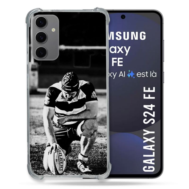 Coque Renforcée Pour Samsung Galaxy S24 FE Sport Rugby Noir Blanc