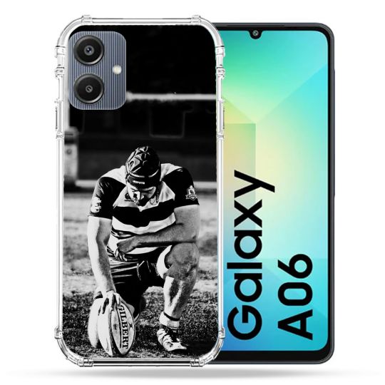 Coque Renforcée Pour Samsung Galaxy A06 Sport Rugby Noir Blanc