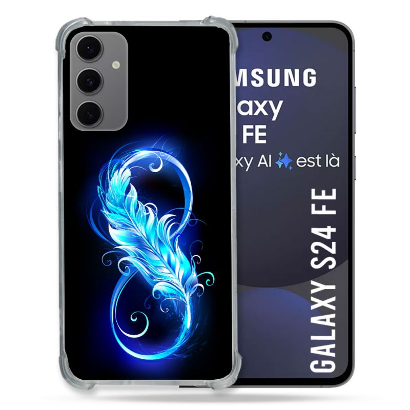Coque Renforcée Pour Samsung Galaxy S24 FE Texture Plume Infini Bleu