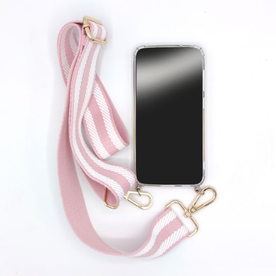 Coque Transparente Pour Samsung Galaxy S24 FE Lanière / Cordon tissu Rose et Blanc