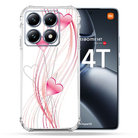 Coque Renforcée Pour Xiaomi 14T / 14T Pro Amour Coeur Rose Montant sur Blanc