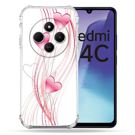 Coque Renforcée Pour Xiaomi Redmi 14C 4G Amour Coeur Rose Montant sur Blanc