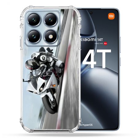 Coque Renforcée Pour Xiaomi 14T / 14T Pro Moto Course GP Blanche