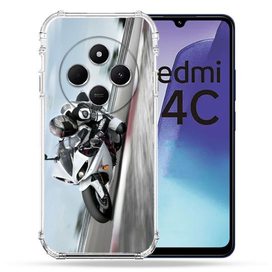Coque Renforcée Pour Xiaomi Redmi 14C 4G Moto Course GP Blanche