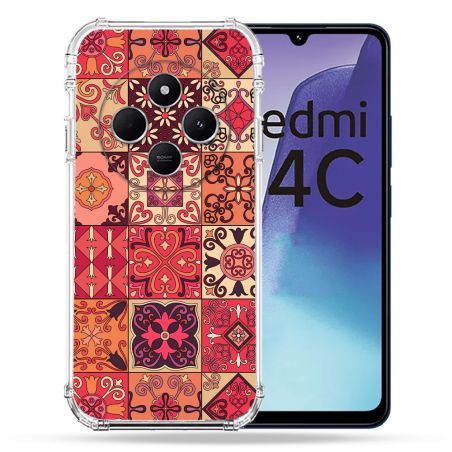 Coque Renforcée Pour Xiaomi Redmi 14C 4G Texture Carreau Ciment Rouge