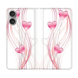 Housse Cuir Portefeuille Pour Samsung Galaxy A06 Amour Coeur Rose Montant sur Blanc