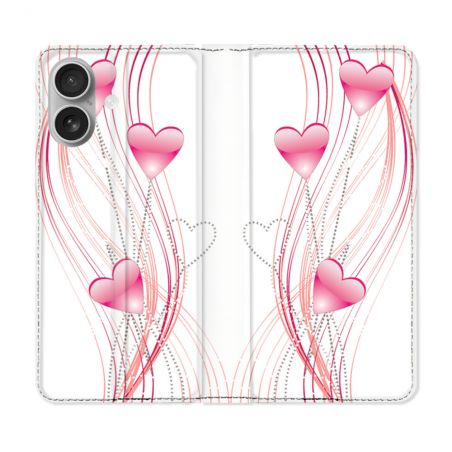 Housse Cuir Portefeuille Pour Samsung Galaxy A06 Amour Coeur Rose Montant sur Blanc