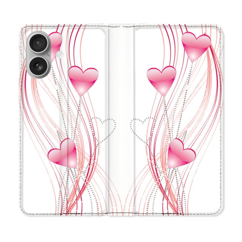 Housse Cuir Portefeuille Pour Samsung Galaxy A06 Amour Coeur Rose Montant sur Blanc