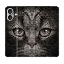 Housse Cuir Portefeuille Pour Samsung Galaxy A06 Animal Chat Gris