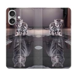 Housse Cuir Portefeuille Pour Samsung Galaxy A06 Animal Chat Reflet
