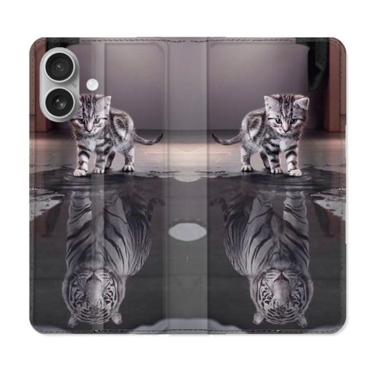 Housse Cuir Portefeuille Pour Samsung Galaxy A06 Animal Chat Reflet