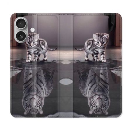 Housse Cuir Portefeuille Pour Samsung Galaxy A06 Animal Chat Reflet