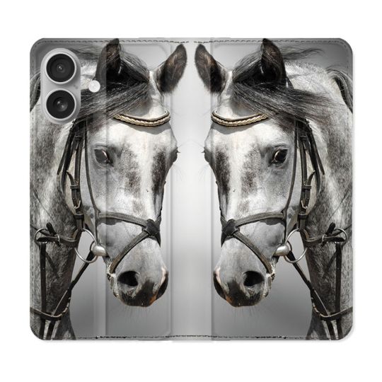 Housse Cuir Portefeuille Pour Samsung Galaxy A06 Animal Cheval Blanc