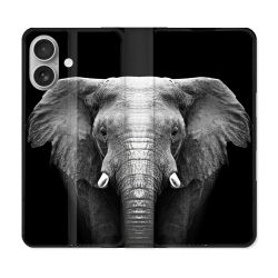 Housse Cuir Portefeuille Pour Samsung Galaxy A06 Animal Elephant Noir