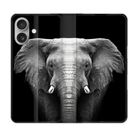 Housse Cuir Portefeuille Pour Samsung Galaxy A06 Animal Elephant Noir