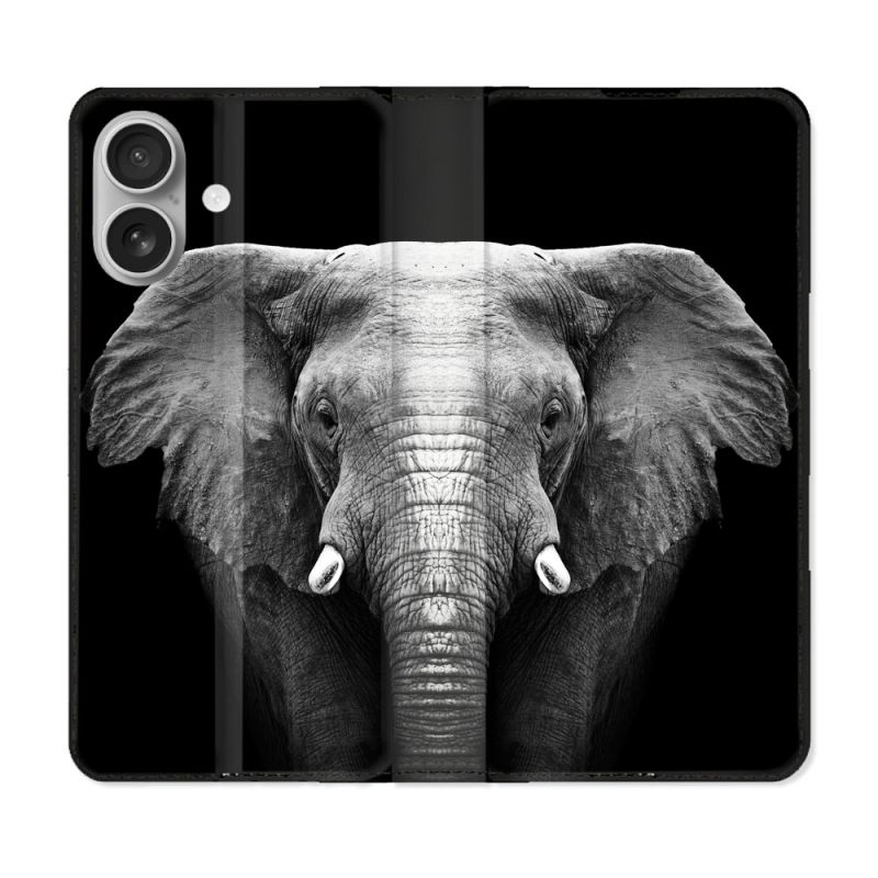 Housse Cuir Portefeuille Pour Samsung Galaxy A06 Animal Elephant Noir