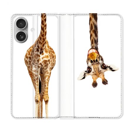 Housse Cuir Portefeuille Pour Samsung Galaxy A06 Animal Girafe Blanche