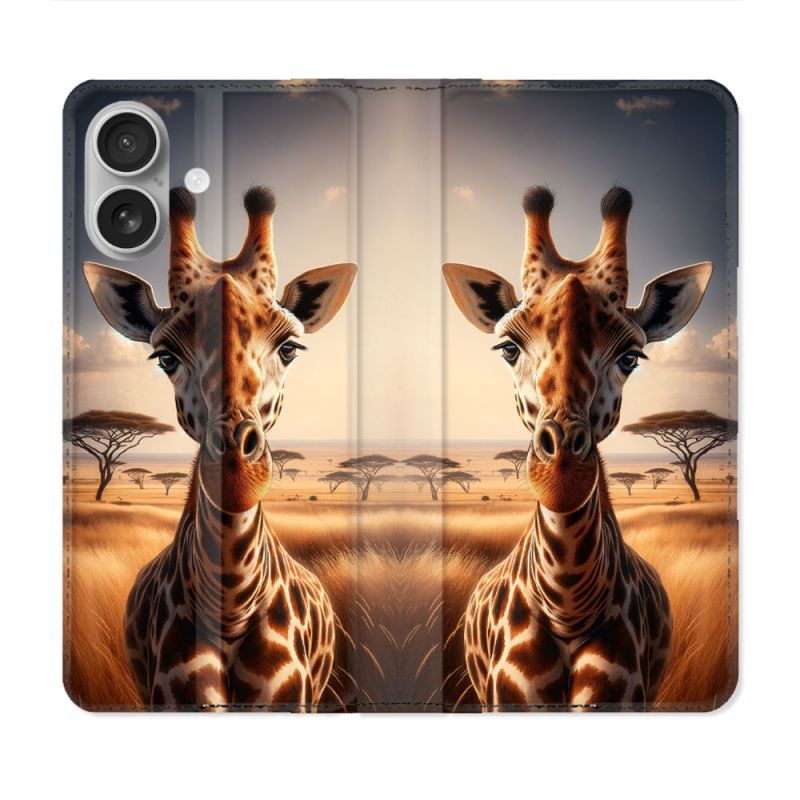 Housse Cuir Portefeuille Pour Samsung Galaxy A06 Animal Girafe Savane
